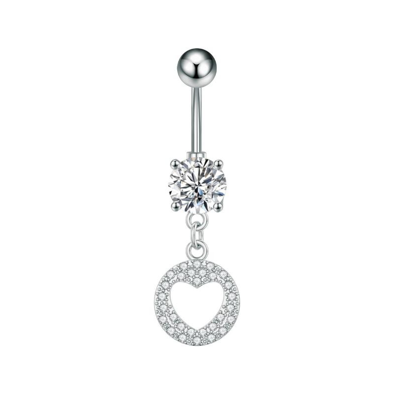 Fashion Simple Zircon Heart Belly Button Rings Stainless Steel Navel Piercing Barbell For Women Sexy Body Jewelry Beach Jewelry
