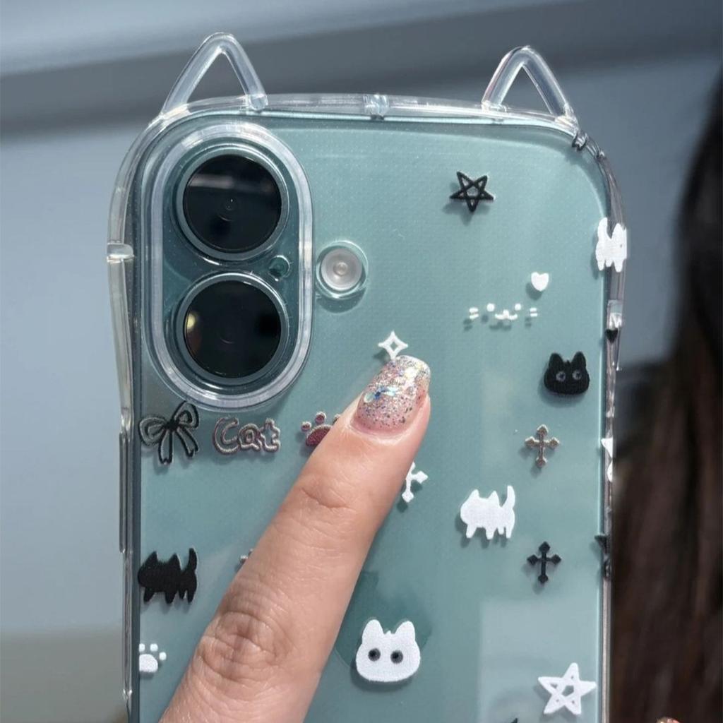 Transparente Handyhülle mit Katzenohren, Einfach und Niedlich für IPhone Handyhülle mit Lanyard Schutzhülle