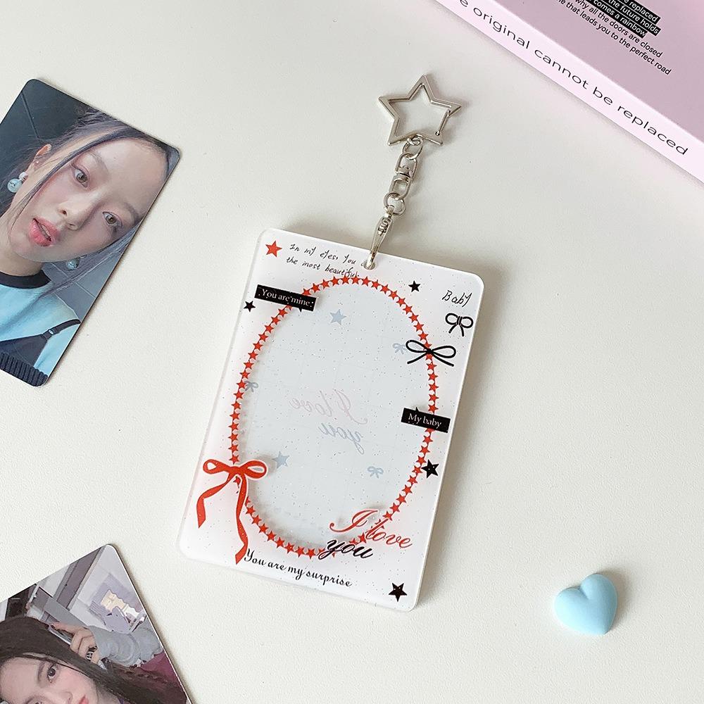 

INS Bow Design Card Sleeve Keychain Bag Pendant DIY Design Photocard Holder Transparent Card Cover