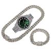 Bling Fully Iced Out Quartz Watch Necklace Bracelet Set Silver Gold Plated 13mm Chain Diamond Pointer Dial Men's