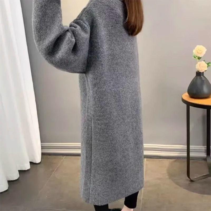 Over-the-Knee Long Length Lazy Style Knitted Cardigan for Autumn Winter Loose Thickened High-End Knitted Outer Wear