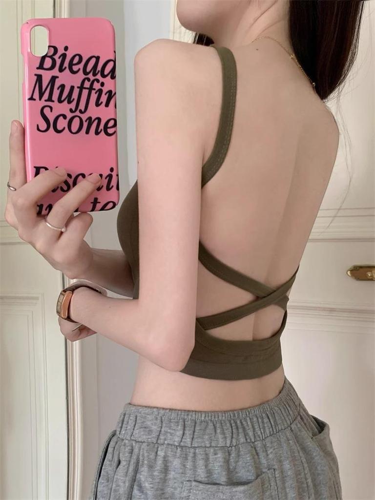 Spicy Cross Wrap Sexy Bandeau Camisole Lingerie with Fixed Cup and Stylish Back Design