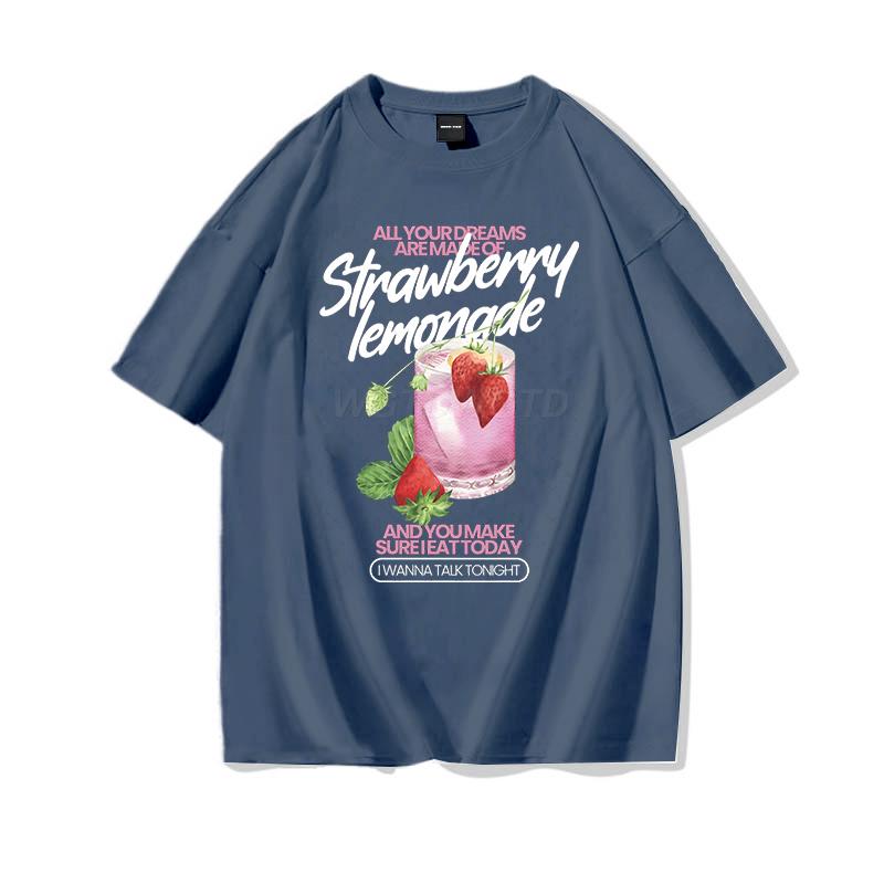 Strawberry Lemonade T-Shirt Cotton Summer Tops Women's Clothing Pink Strawberry Top Girl Outfits Gift Fashion Casual T-shirts