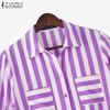 ZANZEA Women Turn Down Collar Summer Loose Casual 3/4 Sleeve Stripe Blouse