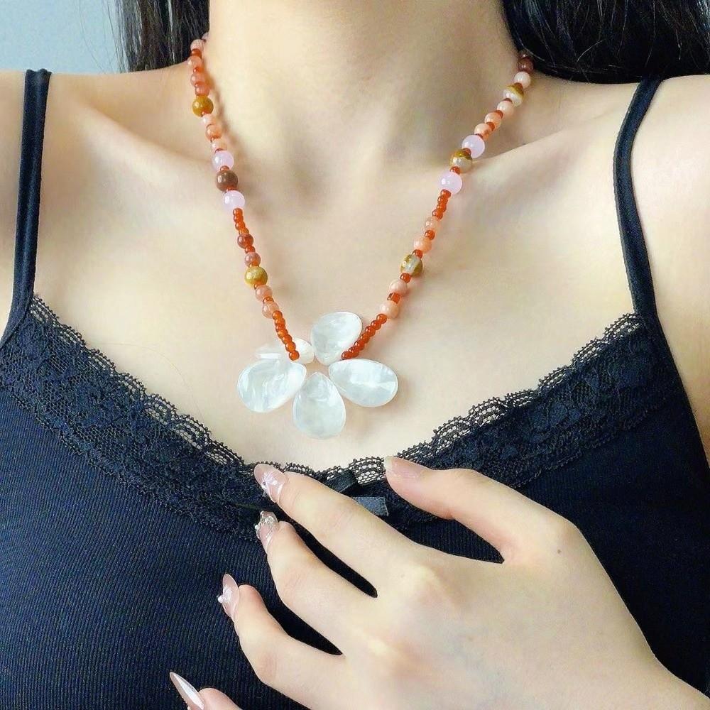 Ocean Style Shell Flower Necklace Beaded Ocean Style Neck Chain Stone Pendant Necklace Girls
