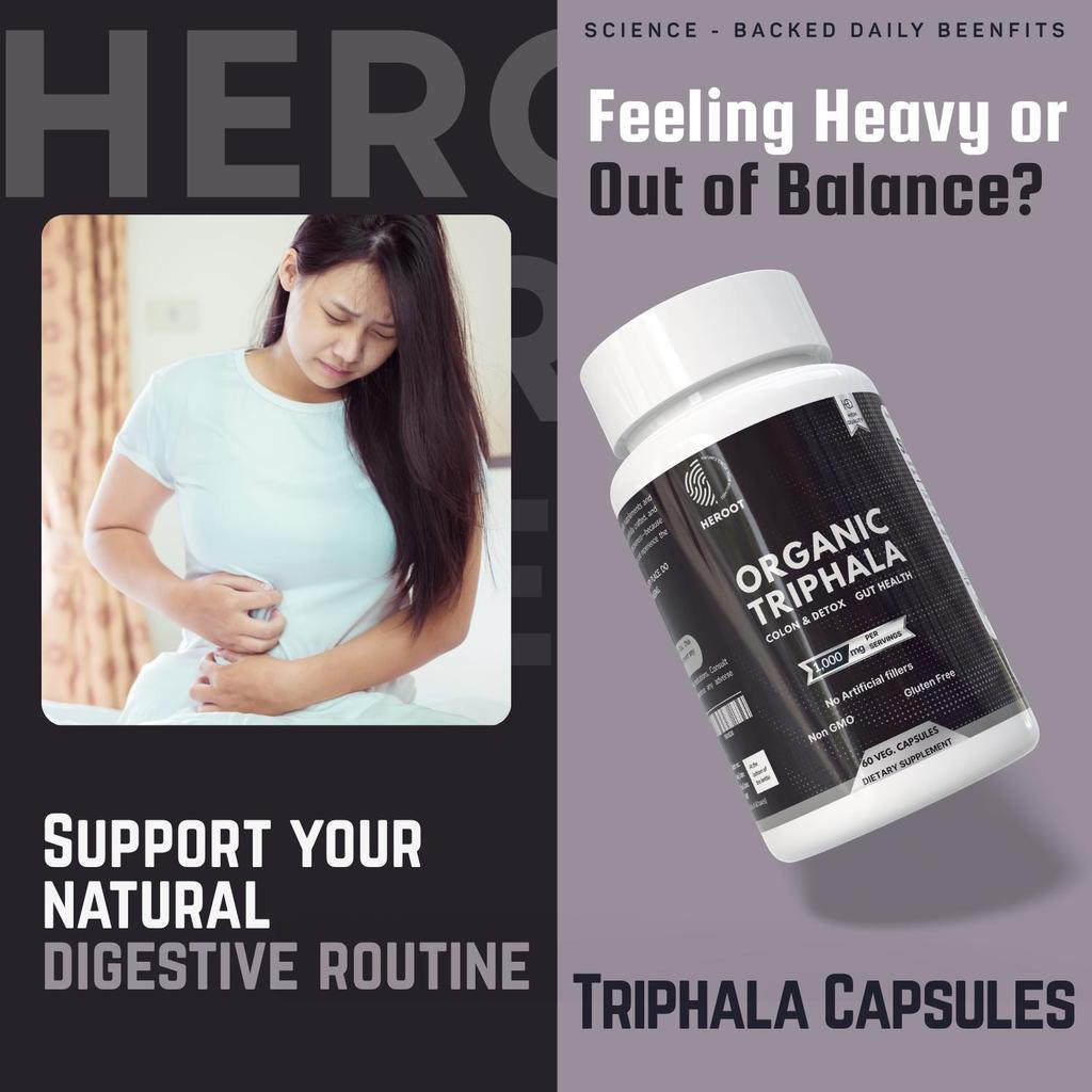 Triphala Capsules | Amla Haritaki Bibhitaki | 1000 mg | 60 Count