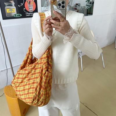 52231 Color Plaid Bag Bag 2025 Large Capacity Casual Lazy Wind One Shoulder Underarm Tote Bag