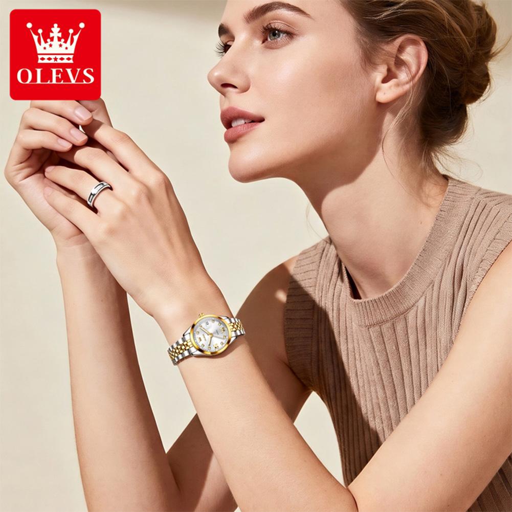 OLEVS Quarzuhren Armband Halsketten Sets für Damen Luxus Top Marke Automatisches Datum Wasserdicht Elegante Damen Kleid Armbanduhr Geschenk