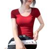 U-neck cotton short-sleeved T-shirt women's summer new solid color slim-fitting and thin shoulder low-neck top