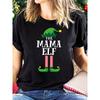 Oriented Mama Green Elf Striped Socks, Mama Elf Matching Family Group Christmas Party Print T-Shirt, Short Sleeve Crew Neck Casual Top for Summer