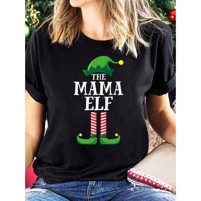 Oriented Mama Grön Tomte Randiga Strumpor, Mama Tomte Matchande Familjegrupp Julfest Tryckt T-shirt, Kortärmad Rundhalsad Vardagstopp för Sommaren