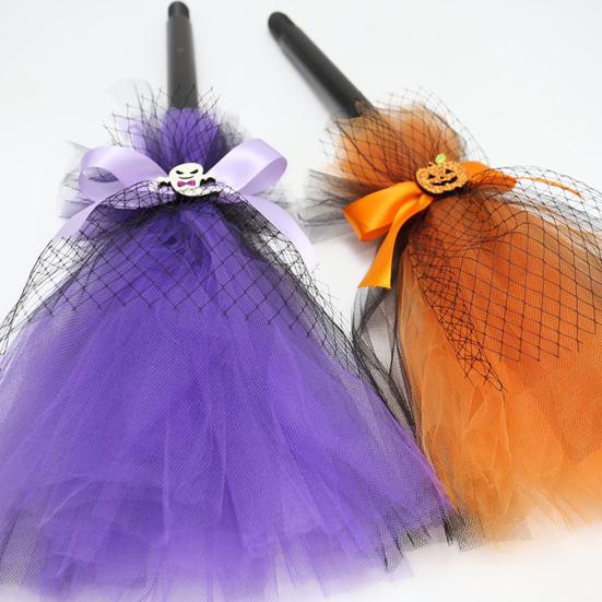 Halloweenowa miotła czarownicy regulowana długość zabawne rekwizyty wykwintna miotła z kokardką do cosplay artykuły domowe na imprezę
