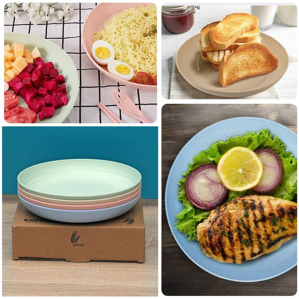 4pcs/Set Wheat Straw Plate Lightweight Unbreakable Reusable Dinner Dishes Plates Dishwasher & Microwave Safe for Kitchen Camping