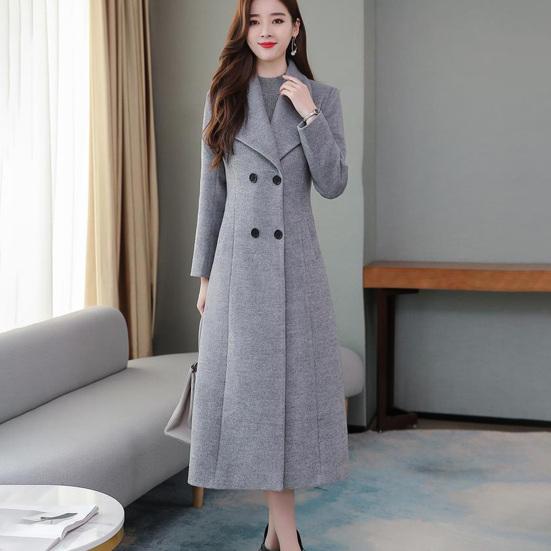 Palton de lână tiv largi Rezistent la frig Căldură damă Casual dublu piept haină de iarnă de lână de culoare pură pentru muncă