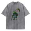 T Shirt Vintage Washed Cotton T-Shirt Japanese Style Frog Anime Graphic Tee Casual Streetwear Spring Summer