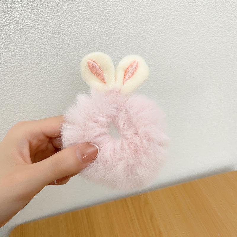 Girls Sweet Imitation Rabbit Fur Rabbit Ears Elastic Hair Bands Women Fur Fluffy Hair Rings Plush Scrunchies Hair Accessories