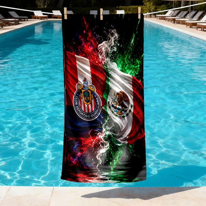 Club Deportivo Guadalajara Print Beach Towel Design, Soft, Lightweight. for Home Bathroom, Spa, Pool, Yoga, Surfing, Camping, Gift for Family, Friend