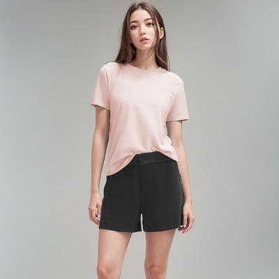 Women's Short Sleeve Round Neck Cotton-Spandex Yoga T-Shirt - Soft, Comfortable, Solid Color for Fitness & Casual Wear.