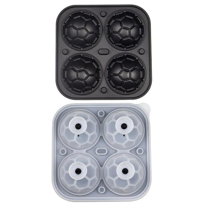 4Grids Silicone Ice Grid Football Ice Cube Mold with Cover Ice Cube Maker for Whiskey Cocktails Kitchen Bar Tool Accessory
