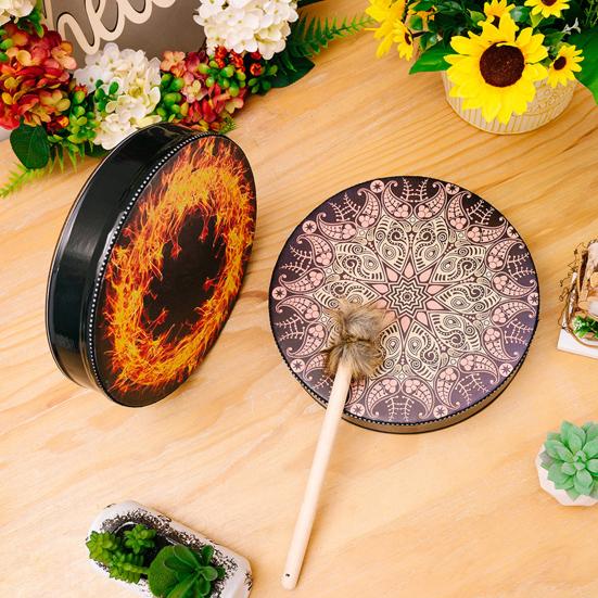 1 Set Shaman Drum with Drumstick Holiday Decoration Ethnic Style Bohemian Small Sound Healer Drum Percussion Instrument