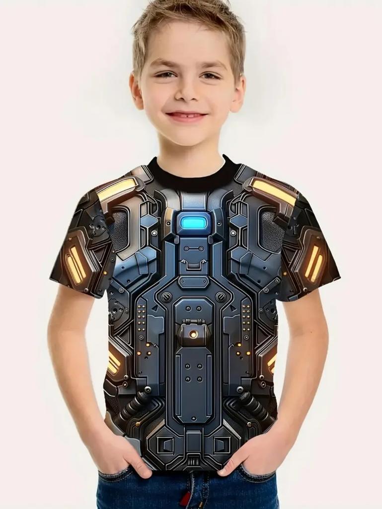 Krieger Rüstung Jungen Kleidung 3D Druck Kinder T-Shirt Sommer Rundhals Kurzarm Oberteil Lässiges T-Shirt Locker Streetwear Kinderkleidung