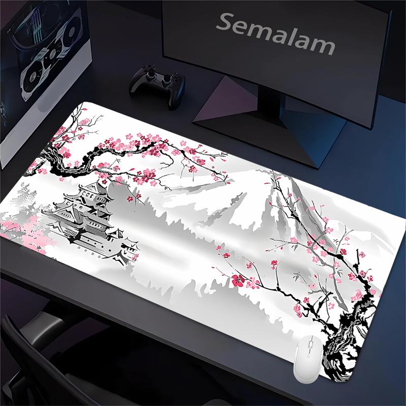 Rosa Sakura-Tinte Mauspads XXL Baumlandschaft Gaming Schreibtischmatte Rutschfeste Gummiunterseite Teppich Waschbare PC-Pads für Spiel Büro Spielmatte