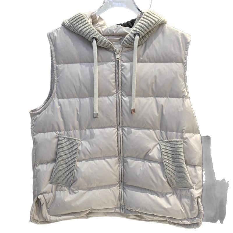 New autumn and winter European light and short knitted splicing hooded white goose down vest vest down jacket