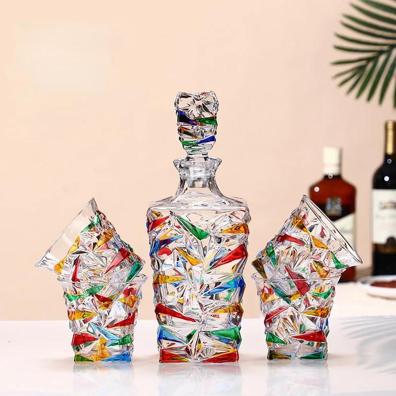 900ml Bunter Kristall Whiskey Karaffe Italien Zecchin Design Glasware Wein Set Regenbogen Gletscherriss Cognac Whisky Flasche Krug