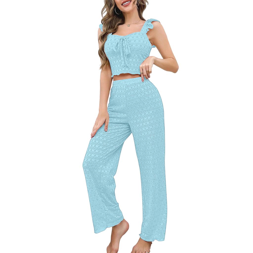Damen Farbe Lässiges Oberteil und Hose Mode Zweiteiliges Set