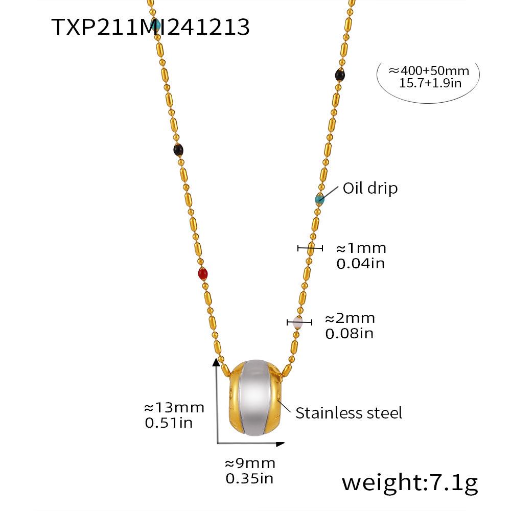 Qiong Yao Two-Tone Stainless Steel LOVE Pendant Rice Bead Necklace - Non-Fading, Trendy Multi-Layer Jewelry