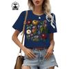 Floral Print Casual T-shirt 100% Polyester Short Sleeve round Neck Women's Graphic Top Aesthetic Summer Fashion