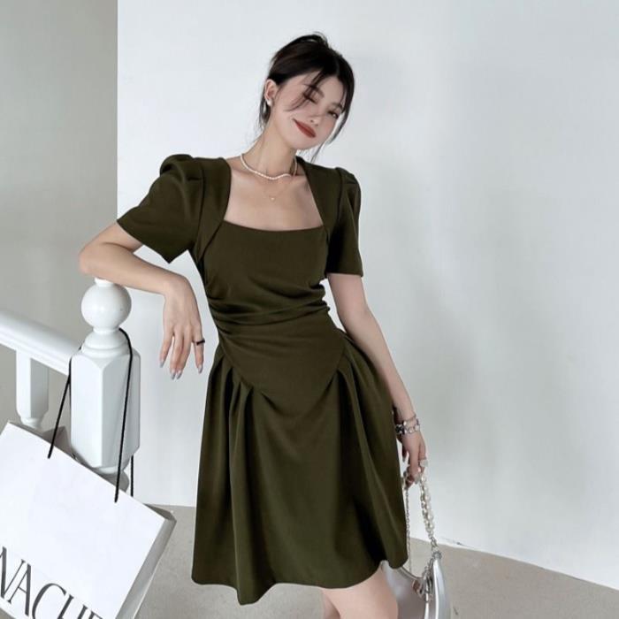 

Квадратный воротник Темперамент Летнее Новое Нишевый Дизайн Чувство Грушевидный Большой Размер Полный Сладкий Острый Чистое Платье Дети S зелёный