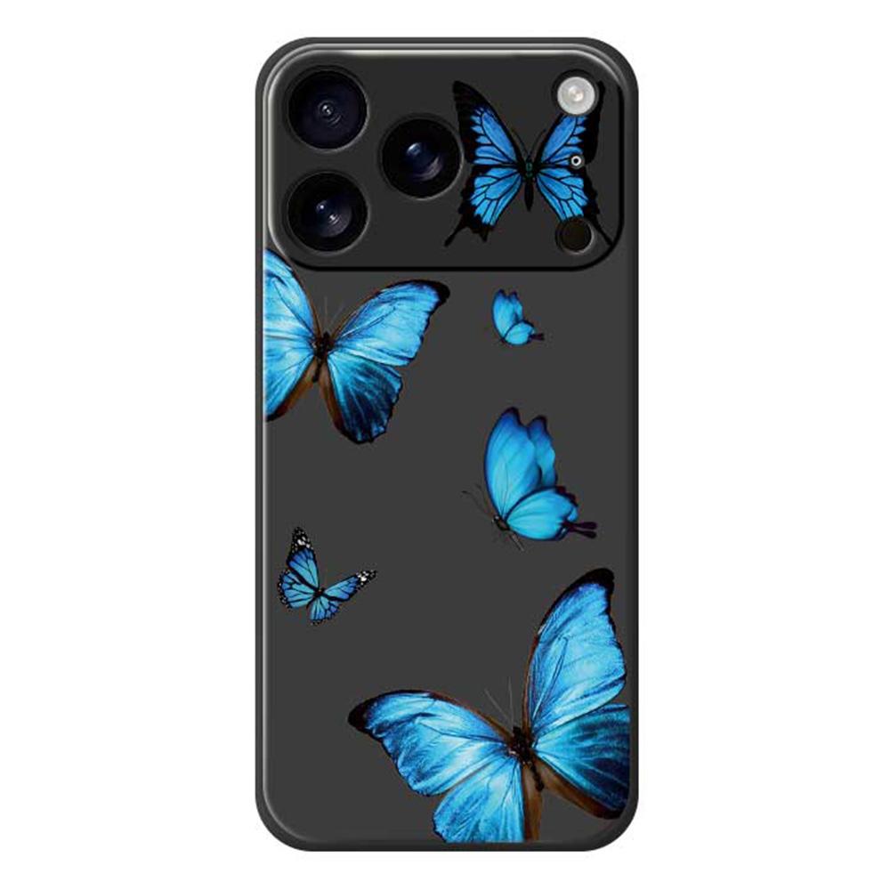 For iPhone 17 Pro Case Blue Butterflies Pattern Printing Straight Edge TPU Phone Back Cover
