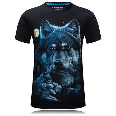 Men's Fashion 3D Short Sleeve Domineering Personality T-shirt Casual Round Neck Wolf Printed Tops