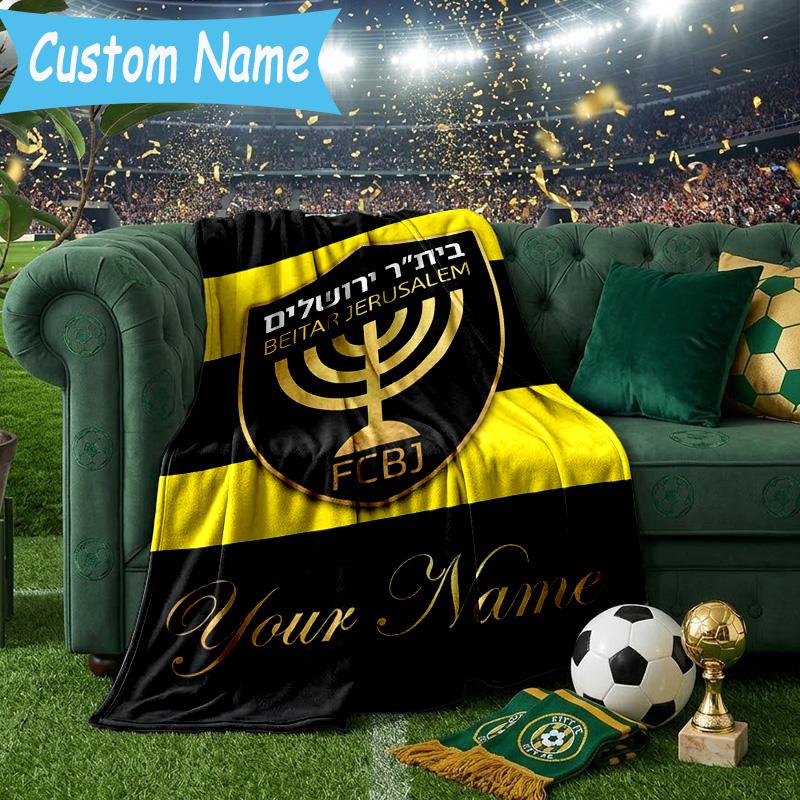 Custom Name Jerusalem Fc Logo Design Flannel Blanket, Use for Birthday/Holiday Gift, Soft Blanket for Sofa/Bed/Camping/Office, Home Decor