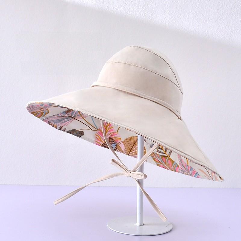 Sun Protection Hat For Women With Leaf Pattern Summer Wide Brim Cap For Beach And Outdoor Activities