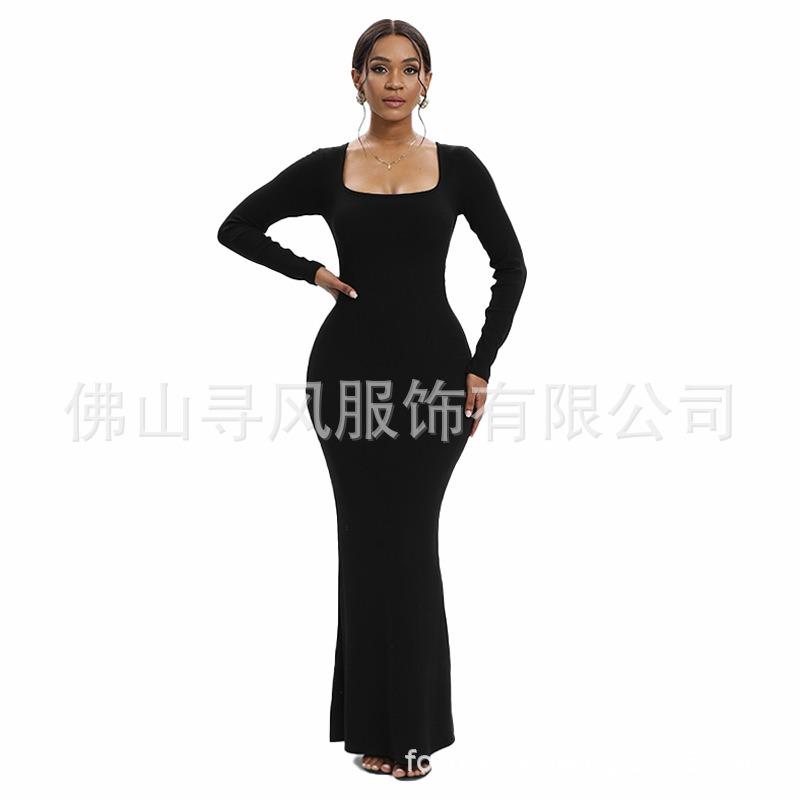 Women S Modal Ribbed Long Sleeve U Neck Shapewear Maxi Dress Tummy Control Butt Lifting Bodycon Long Dress