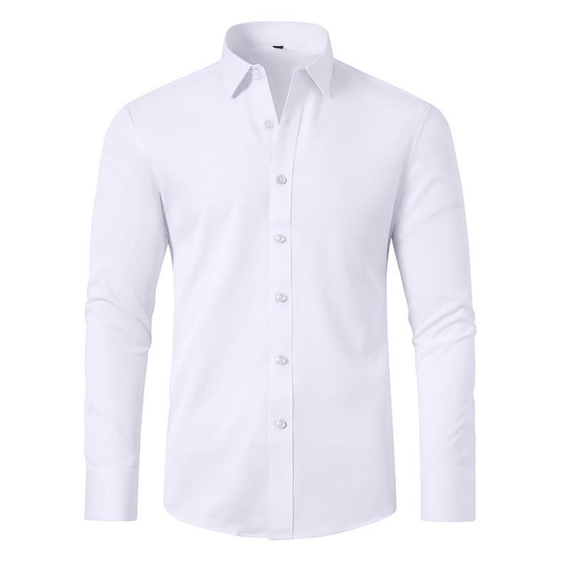 Camisa Social Masculina de Manga Longa Elástica Não Amassa - Cor Sólida