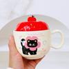 Apple Cat Red Souvenir Set Cartoon Cute Festive Ceramic Cup with Lid Spoon Mug Personalized Hand Cup