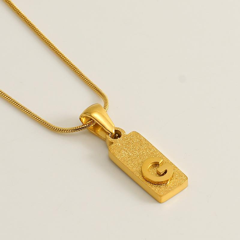 New 26 English letter pendant stainless steel pressed sand rectangular letter collarbone chain necklace female