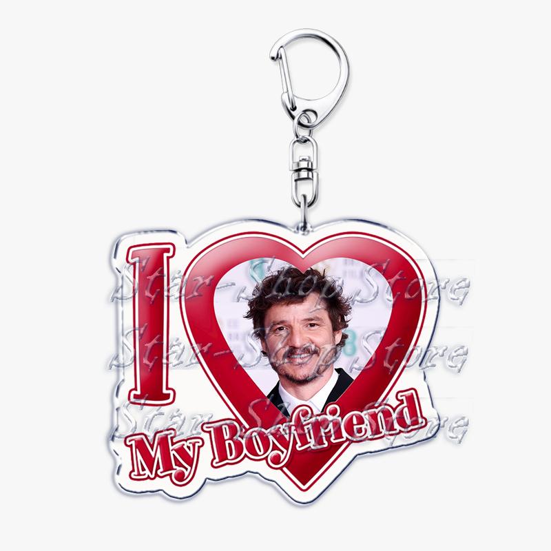 Hot Pedro Pascal I Love My Boyfriend Heart Keychain for Women Accessories Key Chain Ring Keychains Jewelry Fans Gifts