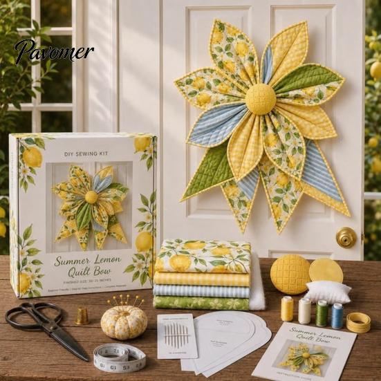 Rustic Farmhouse Home Decor Large Patchwork DIY Sewing Kit, Quilted Fabric Craft Set, Beginner Friendly Needlework Handmade Door Decoration Wreath for