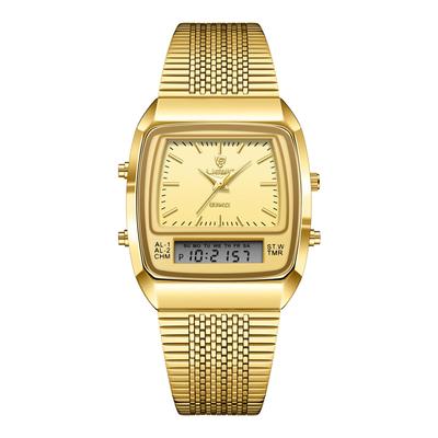 Watch Stainless Steel Multifunctional Square Watch Stopwatch Calendar Day of the Week Alarm Quartz Watch 3ATM Waterproof Fashion Accessory Birthday