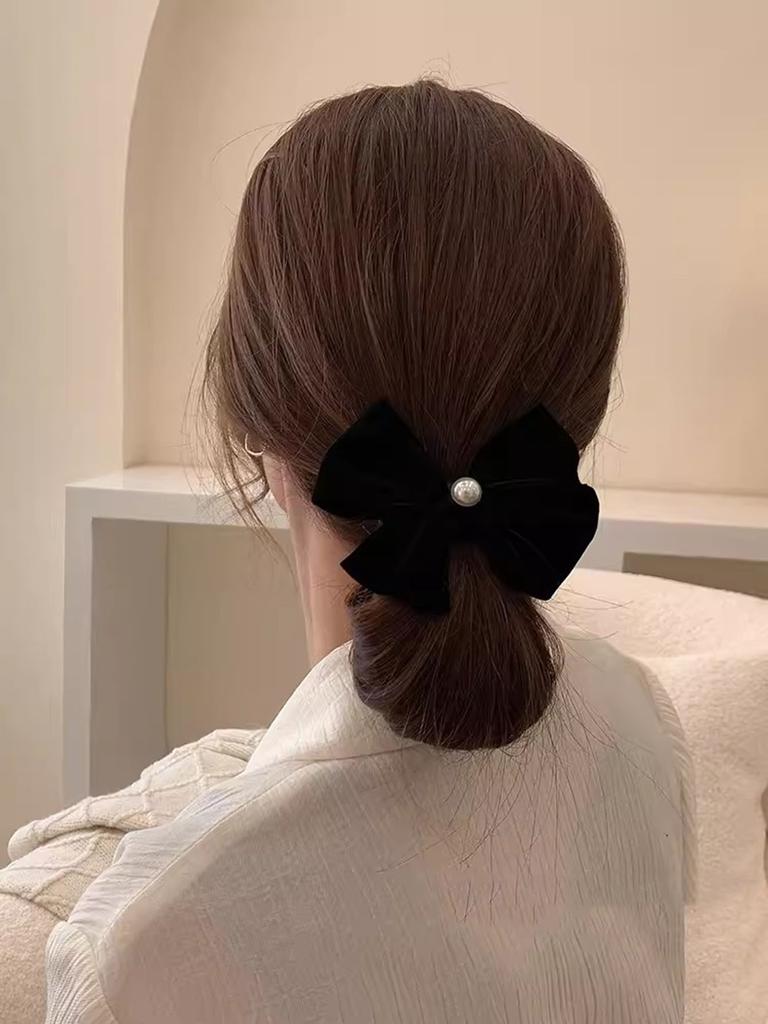 Lystrfac Women Velvet Hairpin Pearl Bowknot Hair Clip Fashion Korean Hairpin Ribbon Barrettes Duckbill Clip Hair Accessories