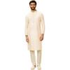 Manyavar Men's Peach Blended Viscose Self Design Kurta Pyjama Set (L)