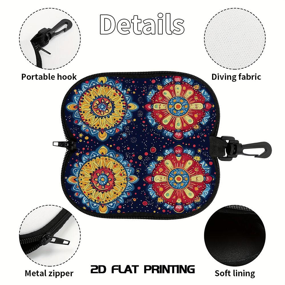 2D-Boho Mandala Patterned Zipper Sunglasses Case, Protective Eyewear Storage Box, Lightweight Travel Glasses Holder for Women Daily Accessories