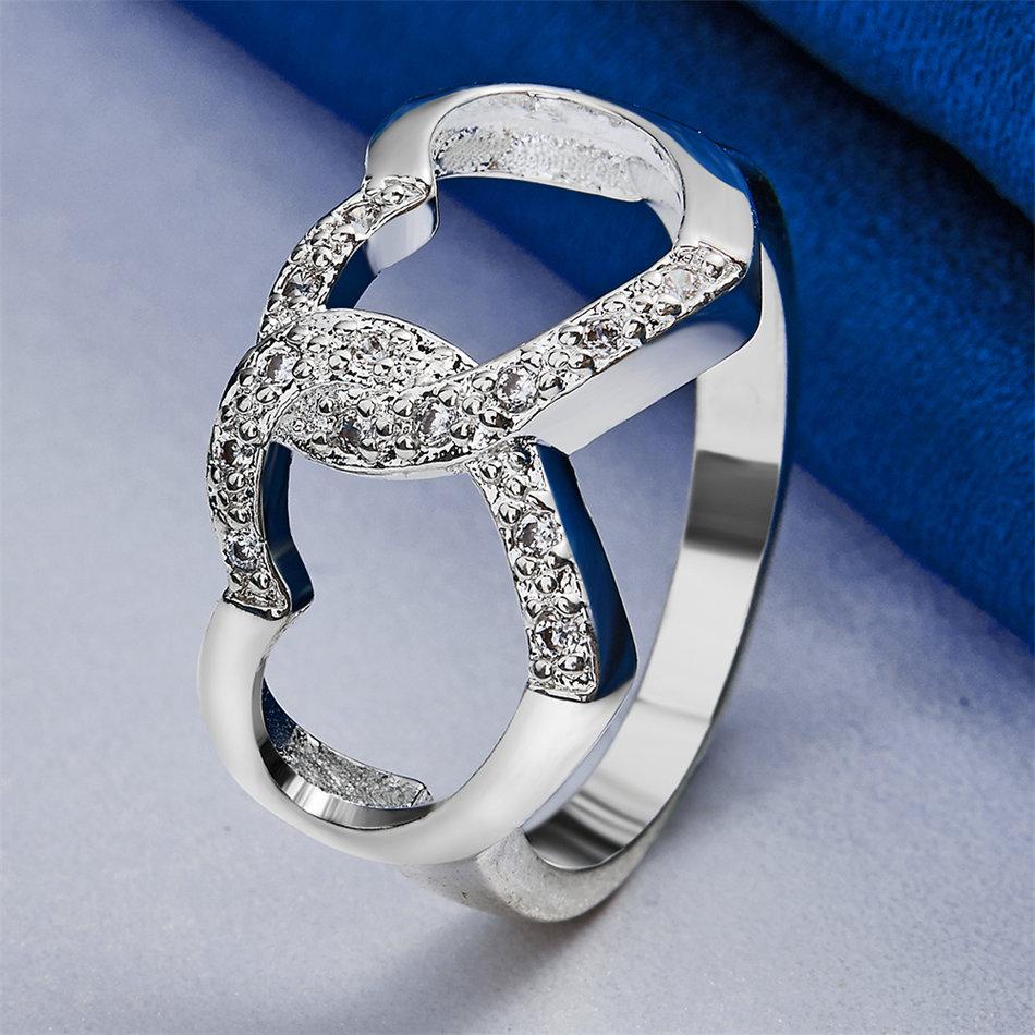 1 Piece of 925 Sterling Silver 7-10 Exquisite Twin Heart Zircon Ring, Fashionable Women's Wedding Gift Accessory Jewelry