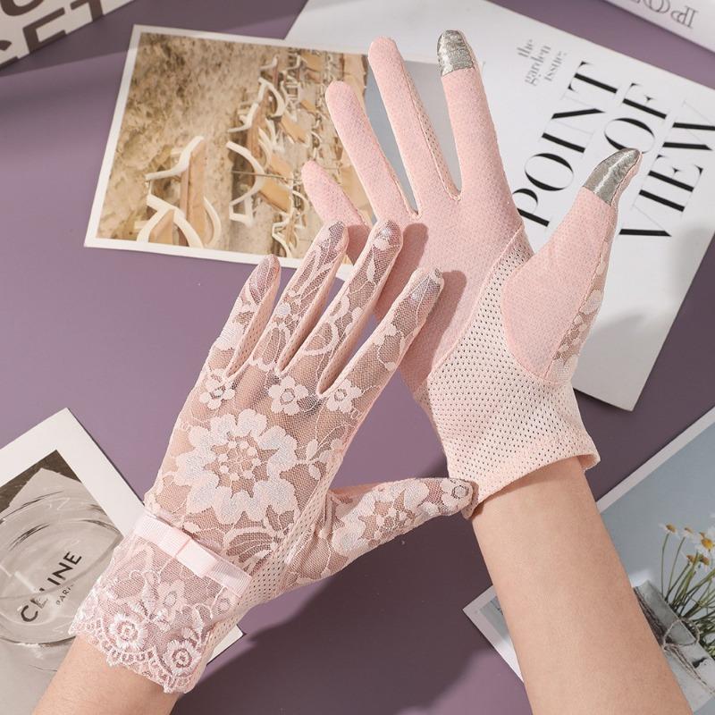 New sunscreen gloves women's spring summer outdoor riding driving lace non-slip bow