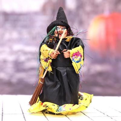 Cartoon DIY Halloween Witch Ornaments Handmade With Broom Broom Witch Figurines Witch Witch Broom Props Fancy Dress Party