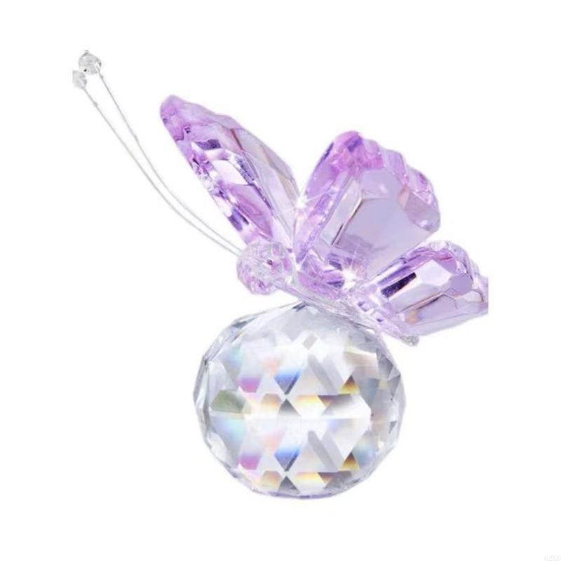 62KD Crystal Butterfly Figurine with Ball Base Flying Butterfly Crystal Ornament Statue Glass Animal Collectible Figurines